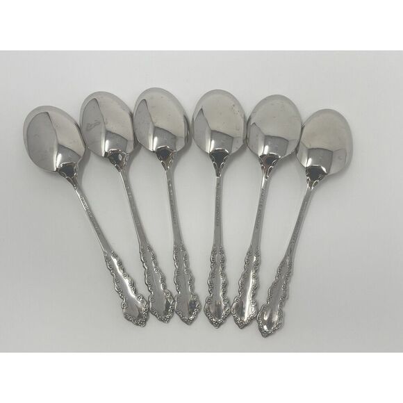 Oneida Shelley Cube USA Stainless Place Dinner Soup Spoons 6 5/8” Set Of 6 - Picture 5 of 6